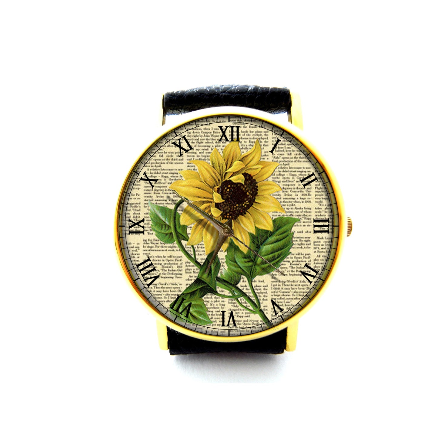 Vintage Sunflower Leather Watch, Floral Watch, Botanical Watch, Ladies Watch, Mens Watch