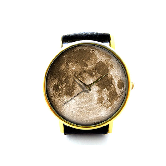 Moon Leather Watch, Full Moon Watch, Moon, Unisex Watch, Ladies Watch, Mens Watch, Moon Jewelry, Pattern 3