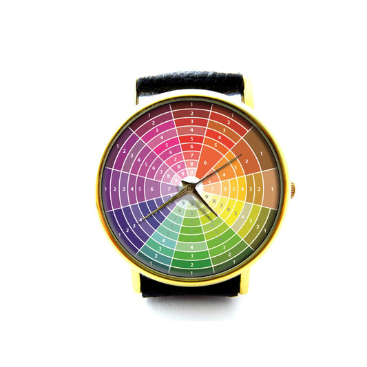 Color Wheel Leather Watch, Color Wheel, Color Wheel Accessory, Ladies Watch, Unisex Watch, Color Wheel Jewelry, Pattern 3