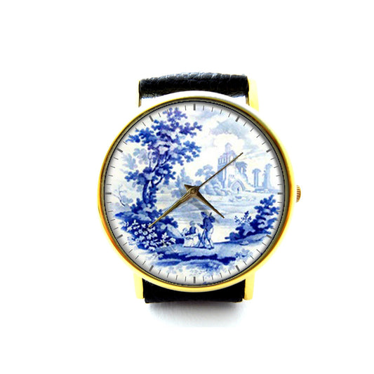 Delft Leather Watch, Delft Accessory, Ladies Watch, Mens Watch, Delft Jewelry, Pattern 3