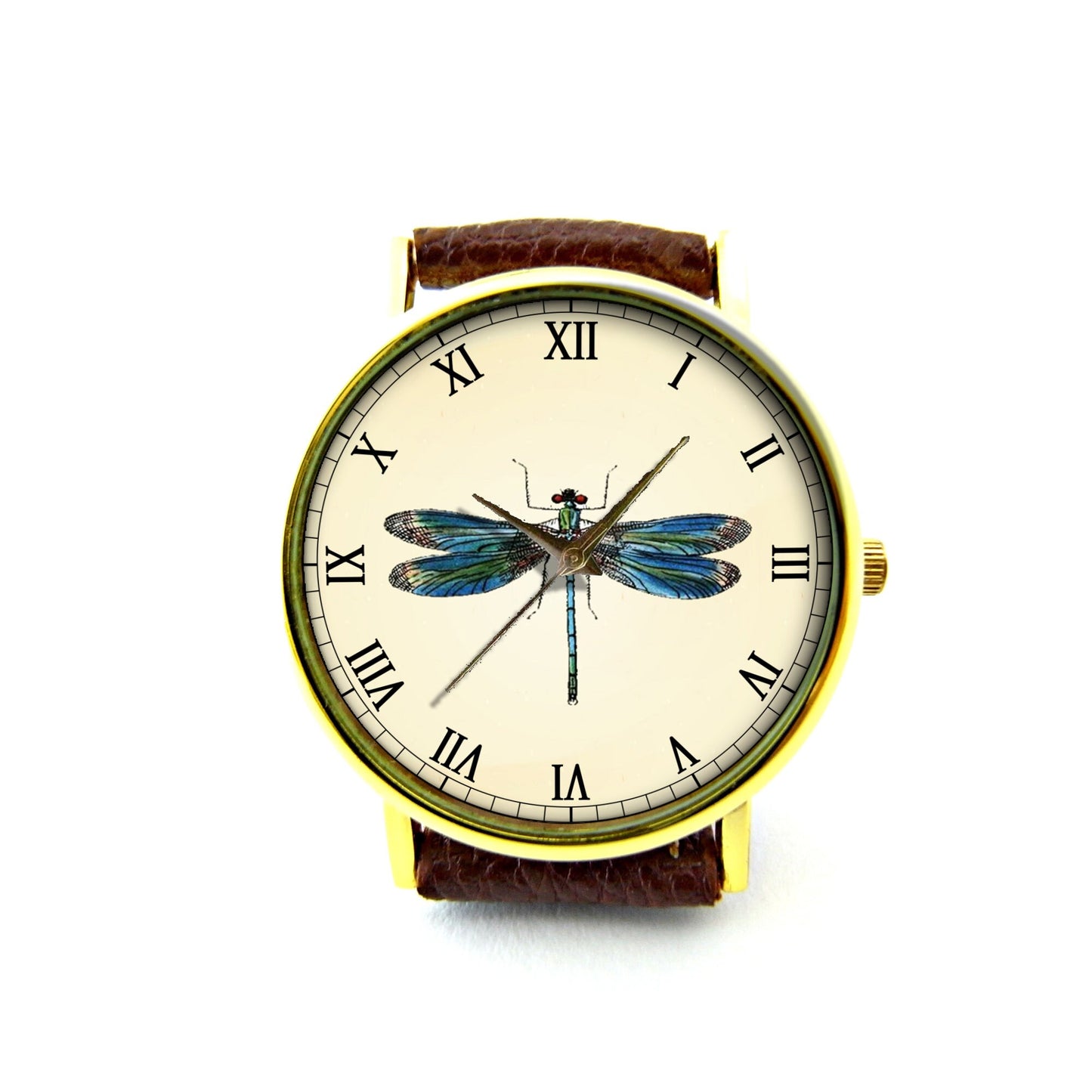 Vintage Dragonfly Leather Watch, Dragonfly Watch, Unisex Watch, Ladies Watch, Mens Watch, Pattern 1