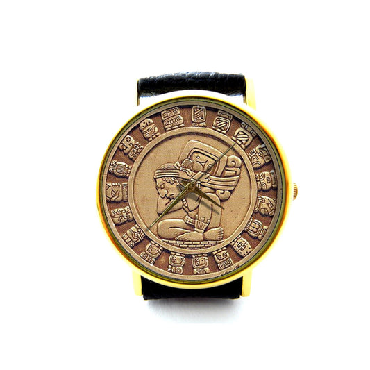 Mayan Calendar Leather Watch, Mayan Art, Art Watch, Unisex Watch, Ladies Watch, Mens Watch, Mayan Jewelry