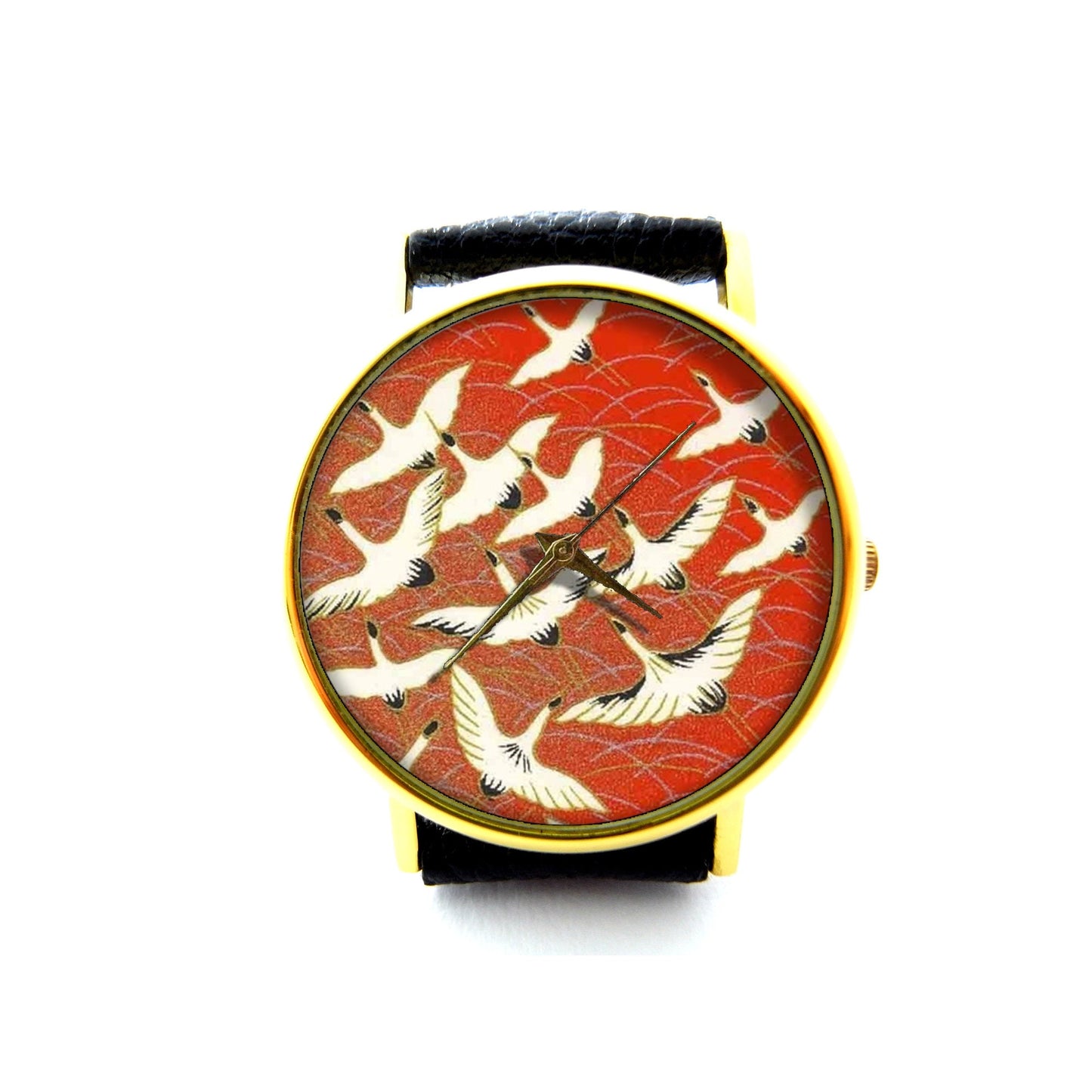 Snow Geese Leather Watch, Bird Leather Watch, Japanese Art Leather Watch, Unisex Watch, Ladies Watch, Mens Watch, Pattern 3