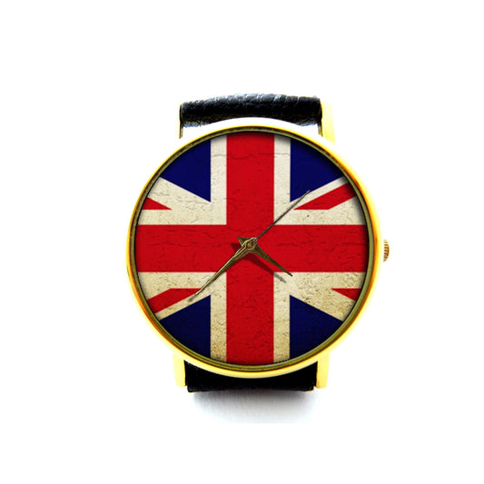 UK Flag Leather Watch, United Kingdom Flag Leather Watch, Flag Accessory, Unisex Watch, Ladies Watch, Men Watch, Flag Jewelry, Pattern 2