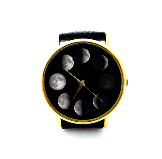 Moon Phase Leather Watch, Unisex Watch, Ladies Watch, Mens Watch, Personalized Watch