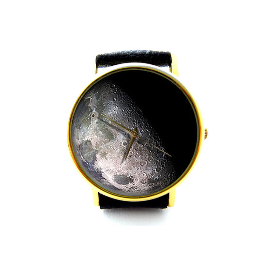 Moon Leather Watch, Space Watch, Moon, Unisex Watch, Ladies Watch, Mens Watch, Moon Jewelry, Pattern 2