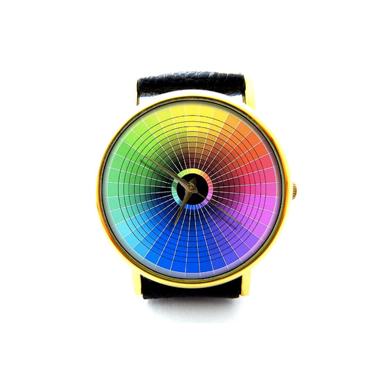 Color Wheel Leather Watch, Color Wheel, Color Wheel Accessory, Ladies Watch, Unisex Watch, Color Wheel Jewelry, Pattern 1