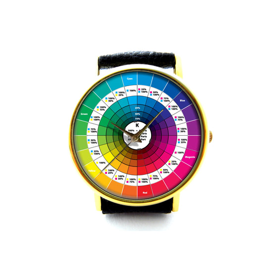 Color Wheel Leather Watch, Color Wheel, Color Wheel Accessory, Ladies Watch, Unisex Watch, Color Wheel Jewelry, Pattern 2