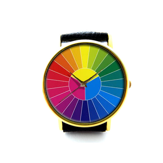 Color Wheel Leather Watch, Color Wheel, Color Wheel Accessory, Ladies Watch, Unisex Watch, Color Wheel Jewelry, Pattern 4