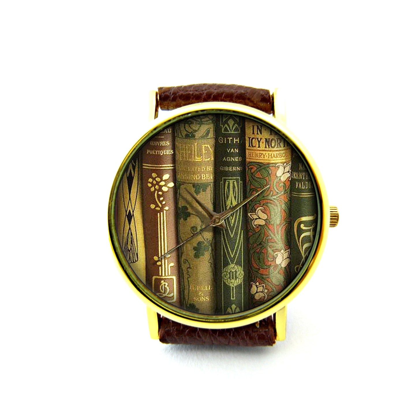 Library Book Leather Watch, Unisex Watch, Ladies Watch, Mens Watch, Pattern 2