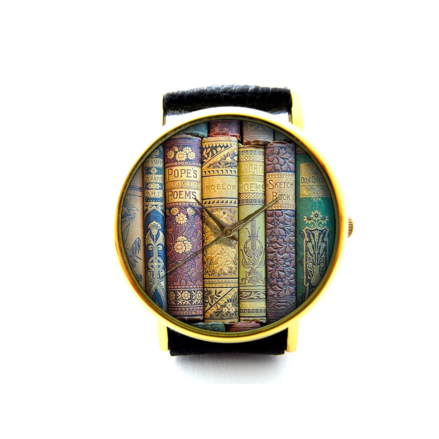 Library Book Leather Watch, Unisex Watch, Ladies Watch, Mens Watch, Pattern 3