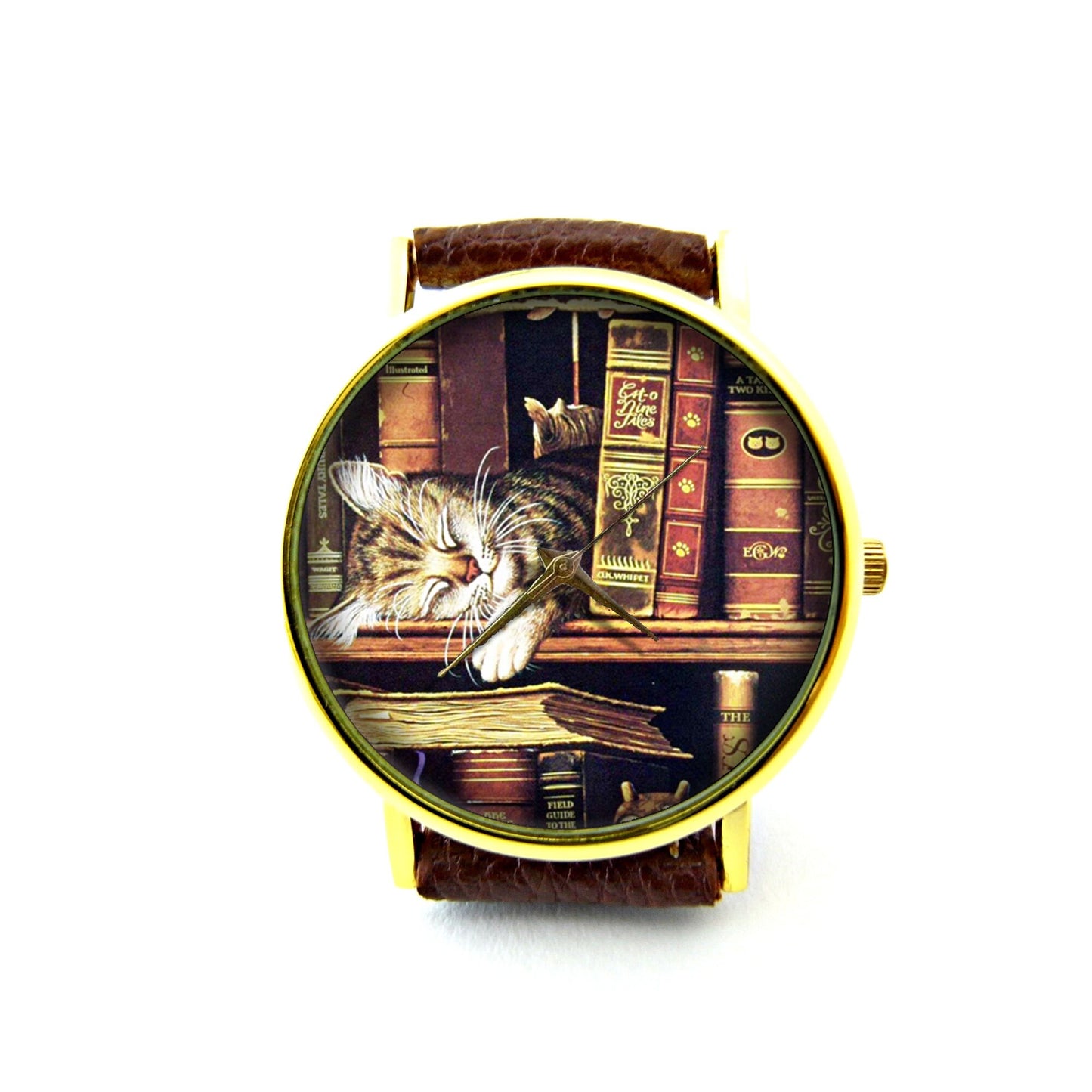 Library Book Leather Watch, Unisex Watch, Ladies Watch, Mens Watch, Pattern 4