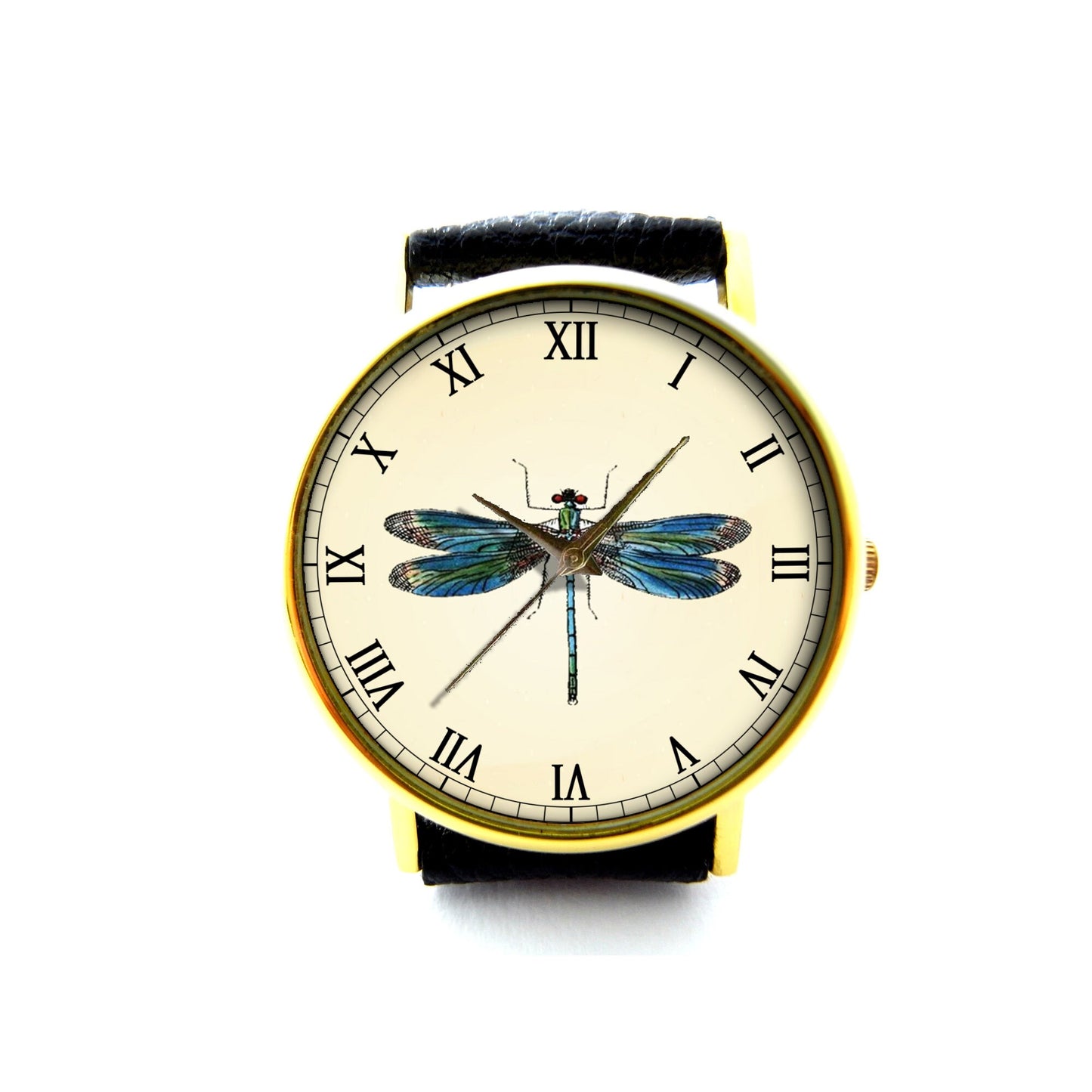 Vintage Dragonfly Leather Watch, Dragonfly Watch, Unisex Watch, Ladies Watch, Mens Watch, Pattern 1