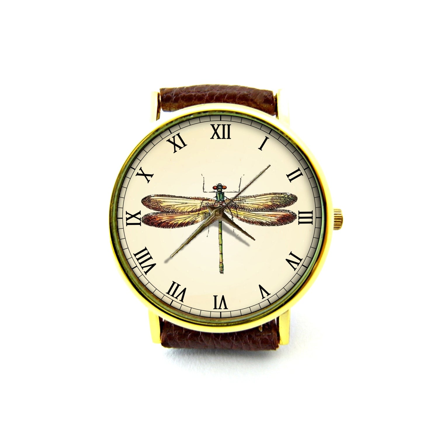 Vintage Dragonfly Leather Watch, Dragonfly Watch, Unisex Watch, Ladies Watch, Mens Watch, Pattern 2