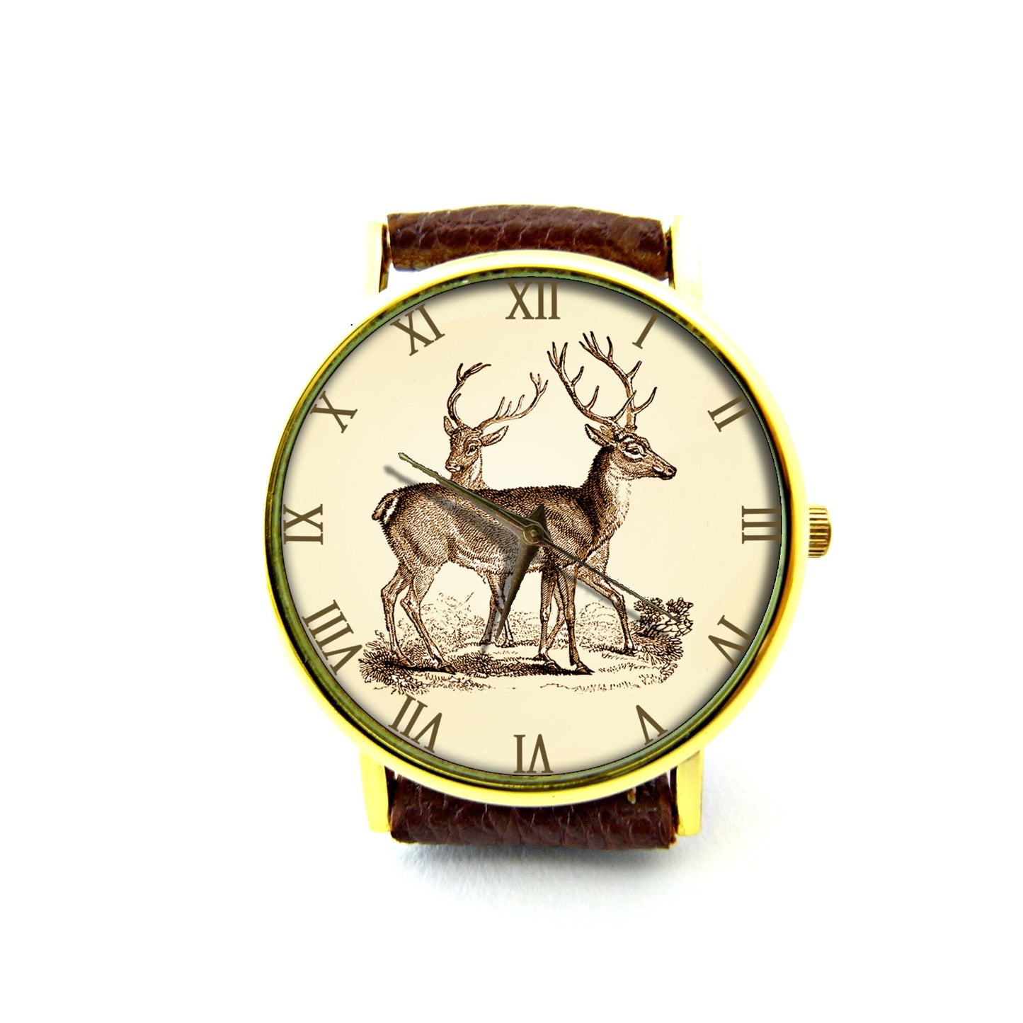 Vintage Deer Stag Leather Watch, Unisex Watch, Ladies Watch, Mens Watch, Deer Jewelry