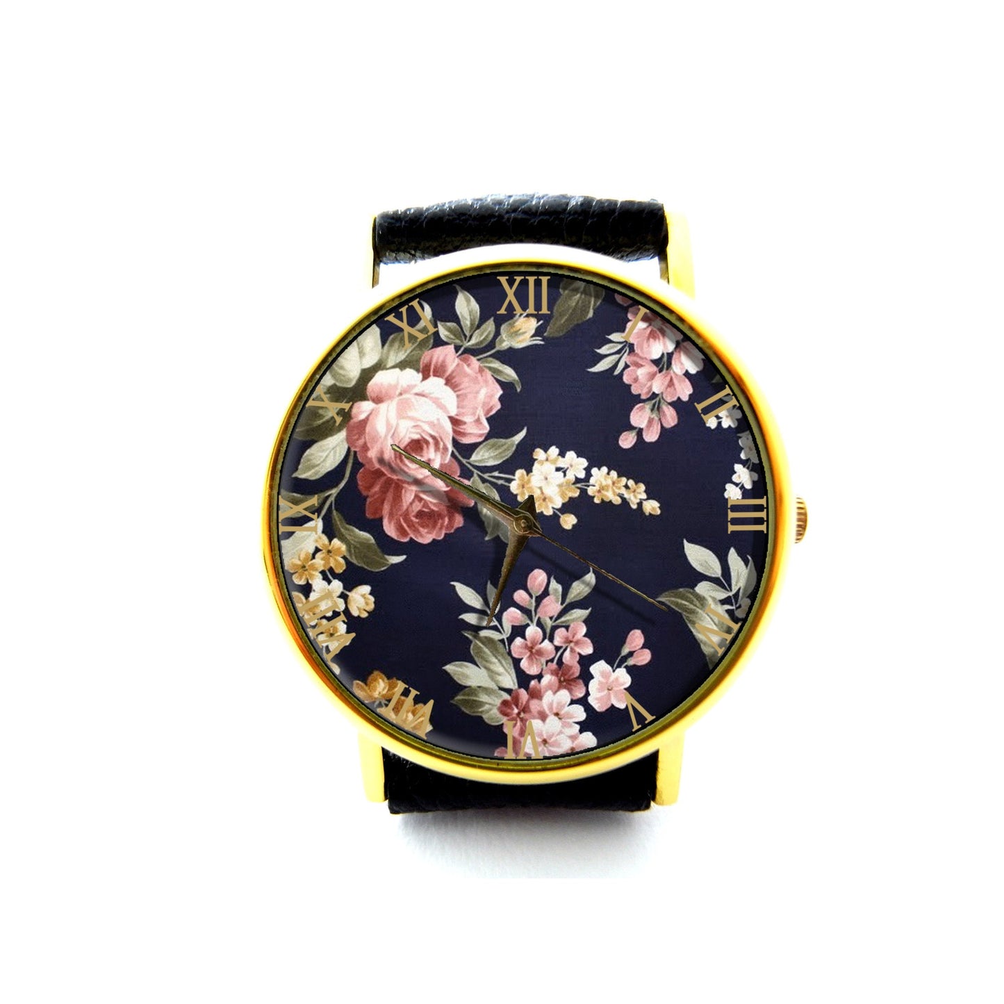 Vintage Flower Leather Watch, Vintage Rose Watch, Floral Watch, Ladies Watch, Mens Watch