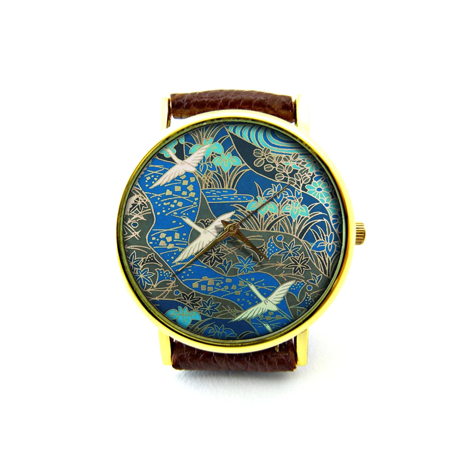 Snow Geese Leather Watch, Bird Leather Watch, Japanese Art Leather Watch, Unisex Watch, Ladies Watch, Mens Watch, Pattern 1