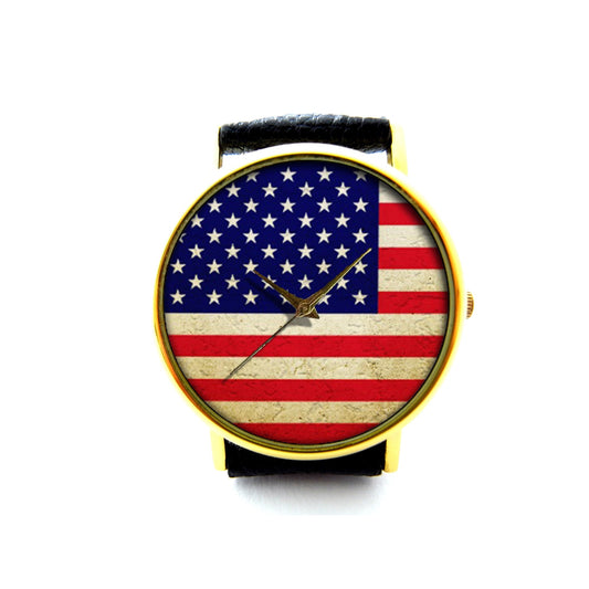 American Flag Leather Watch, US Flag Leather Watch, Flag Accessory, Unisex Watch, Ladies Watch, Mens Watch, Flag Jewelry, Pattern 1