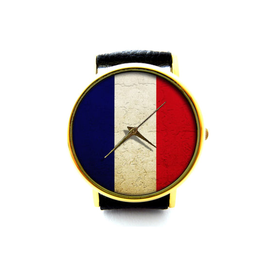 France Flag Leather Watch, Flag Accessory, Unisex Watch, Ladies Watch, Men Watch, Flag Jewelry, Pattern 5