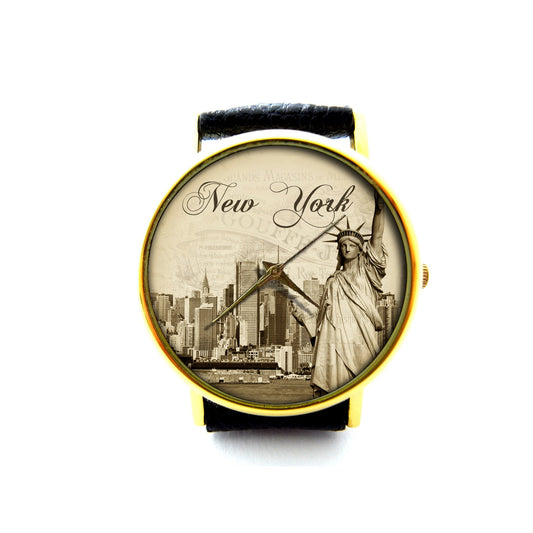 New York Leather Watch, Statue Of Liberty Leather Watch, City Leather Watch, Statue Of Liberty Jewelry, Pattern 2