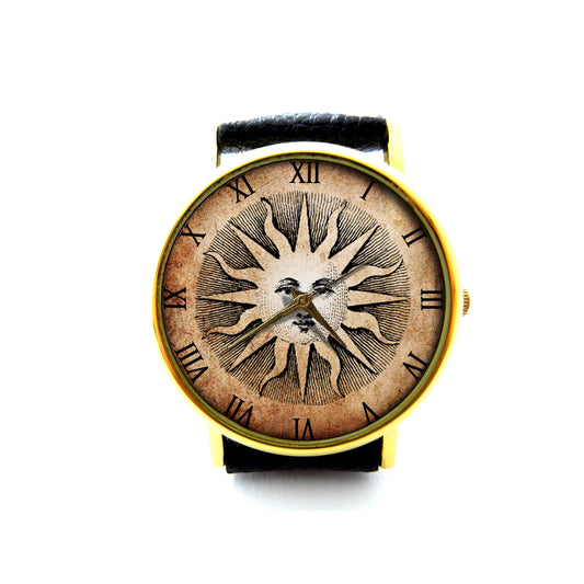 Sun Leather Watch, Wisdom Circles Leather Watch, Art Leather Watch, Unisex Watch, Ladies Watch, Mens Watch, Sun Jewelry