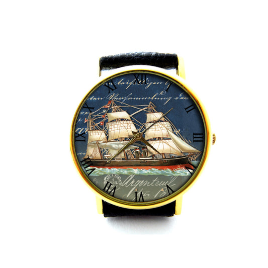 Sailboat Leather Watch, Nautical Leather Watch, Ladies Watch, Mens Watch, Sailboat Jewelry