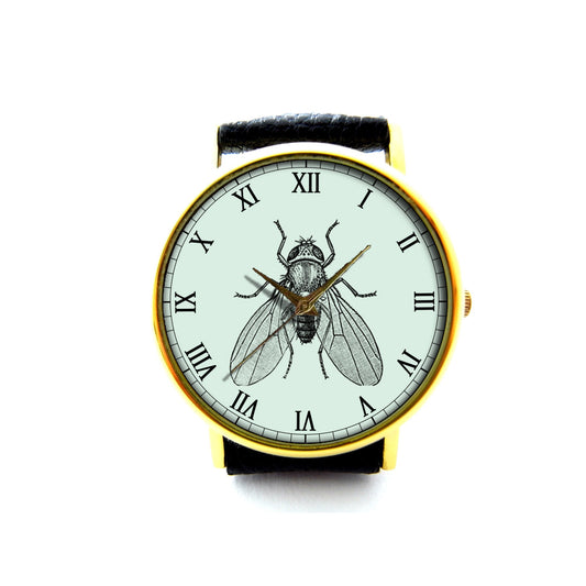 Insect Leather Watch, Fly Leather Watch, Ladies Watch, Mens Watch, Insect Jewelry, Insect Accessory