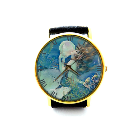 Mermaid Pearl Leather Watch, Mermaid Pearl Ladies Watch, Unisex Watch, Mermaid Pearl Jewellery