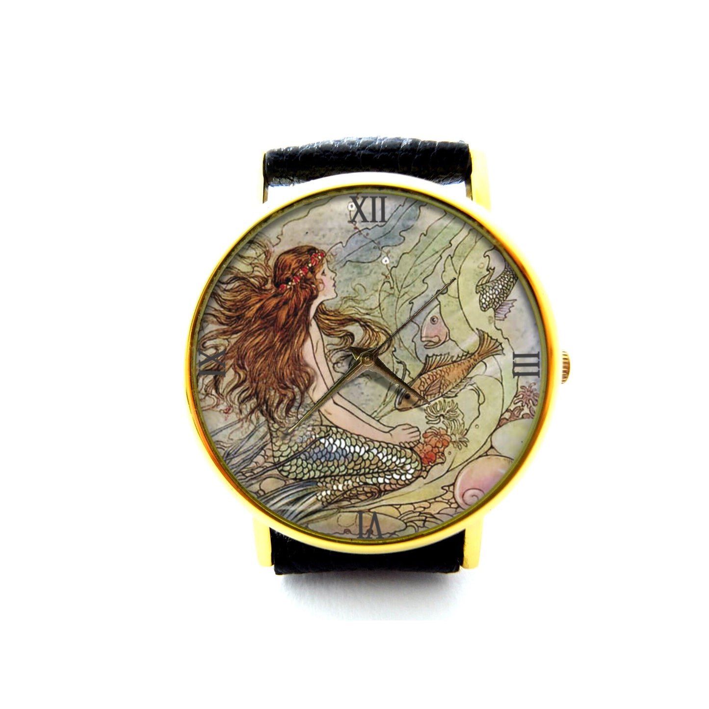 Fairytale Mermaid Leather Watch, Mermaid Ladies Watch, Unisex Watch, Mermaid Jewellery