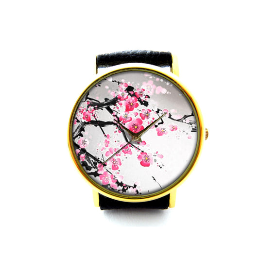 Japan Sakura Cherry Blossom Leather Watch, Sakura Ladies Watch, Unisex Watch, Sakura Cherry Blossom Jewellery