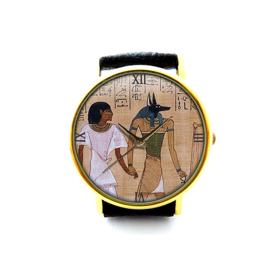 Egyptian Lord Of The Underworld Anubis Leather Watch, Egyptian Ladies Watch, Unisex Watch, Egyptian Jewellery