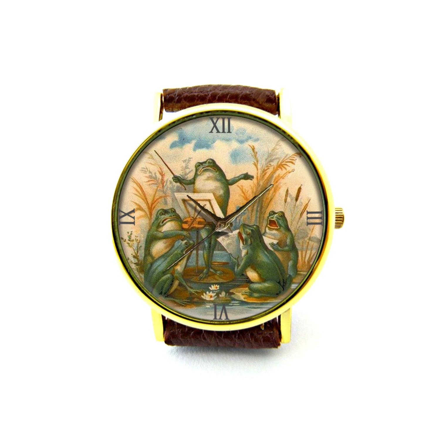 Frog Chorus Leather Watch, Frog Chorus Ladies Watch, Unisex Watch, Funny Frog Jewellery