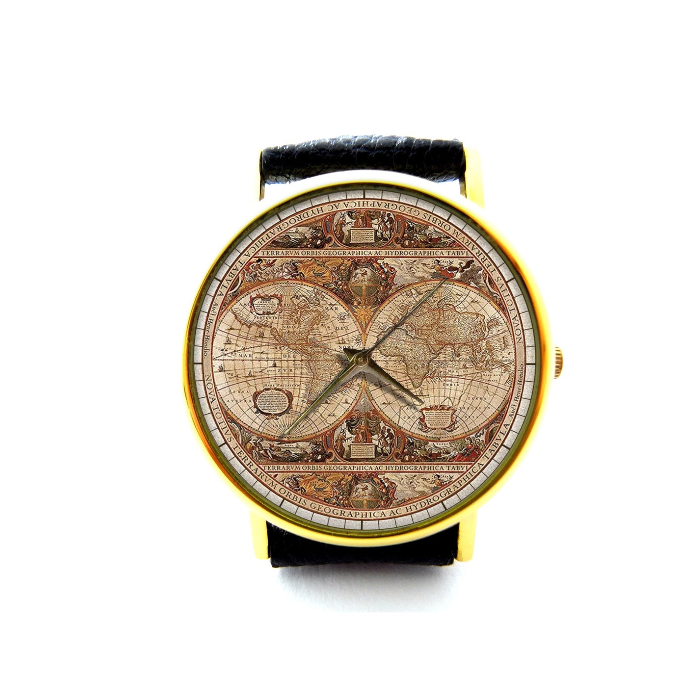 Antique World Map Leather Watch, World Map Ladies Watch, Unisex Watch, Map Jewellery