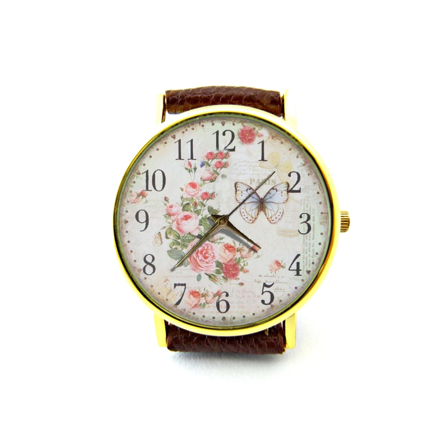 Flower Leather Watch, Butterfly Ladies Watch, Unisex Watch, Butterfly Flower Rose Jewellery