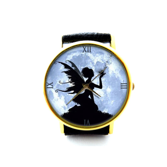 Night Time Fairy Leather Watch, Night Time Fairy Ladies Watch, Unisex Watch, Fairy Jewellery