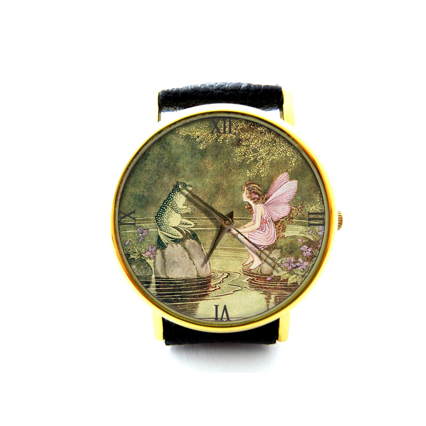 Frog and Fairy Leather Watch, Frog Ladies Watch, Unisex Watch, Fairy Jewellery