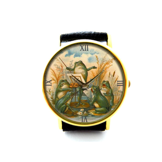 Frog Chorus Leather Watch, Frog Chorus Ladies Watch, Unisex Watch, Funny Frog Jewellery