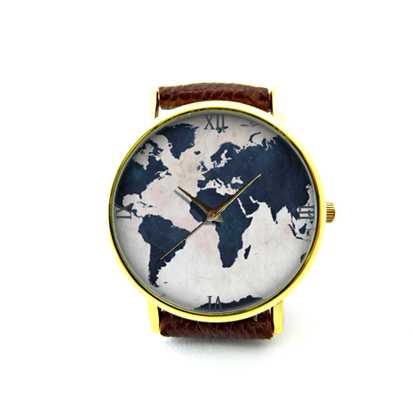 World Map Leather Watch, World Map Ladies Watch, Unisex Watch, Map Jewellery