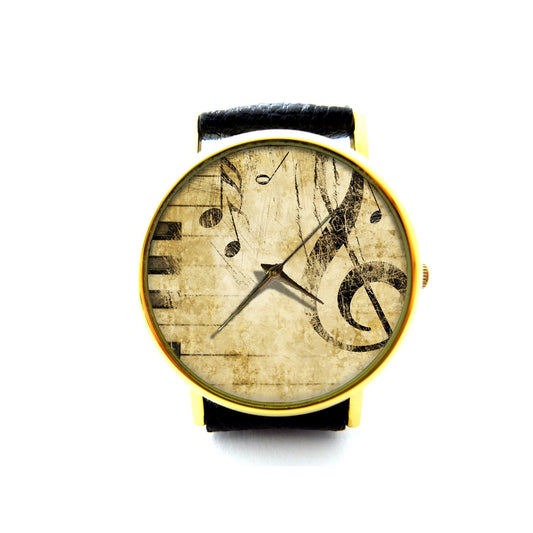 Treble clef and keyboard Leather Watch, Piano Ladies Watch, Unisex Watch, Music Jewellery