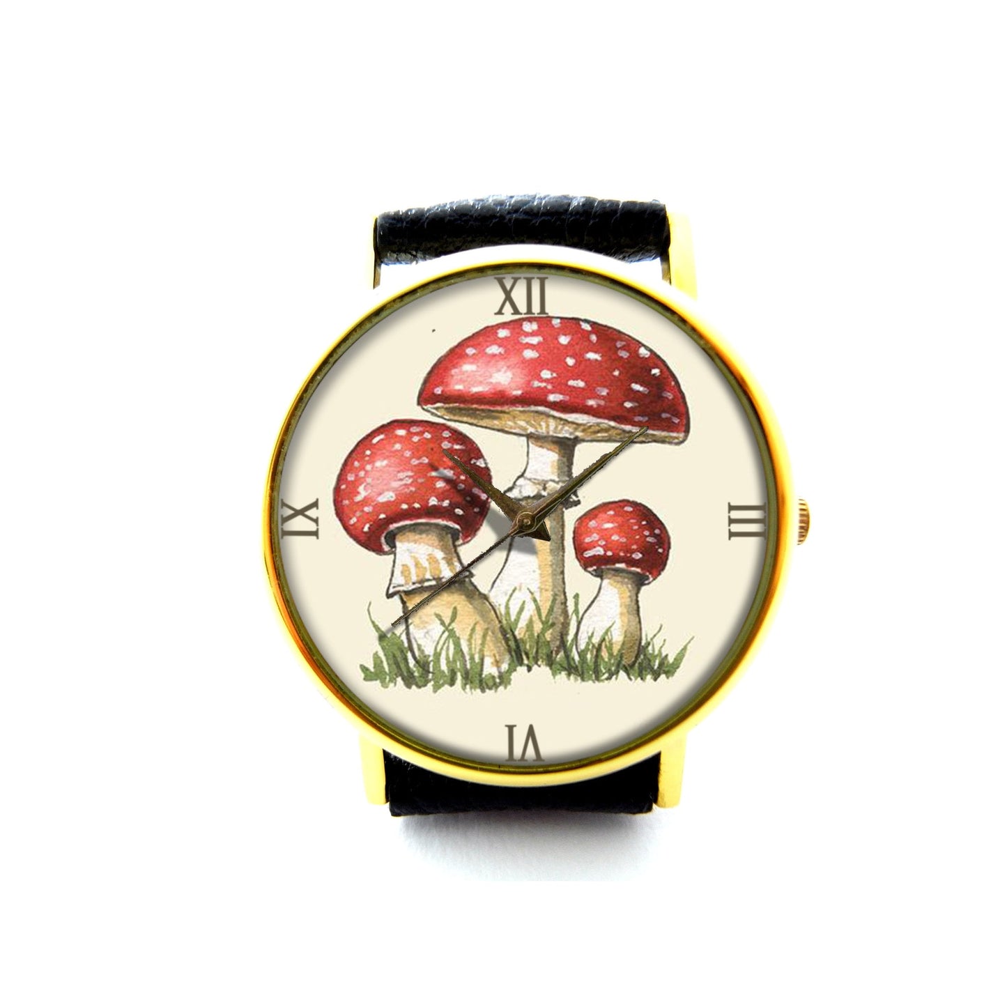 Mushroom Leather Watch, Mushroom Ladies Watch, Unisex Watch, Mushroom Jewellery