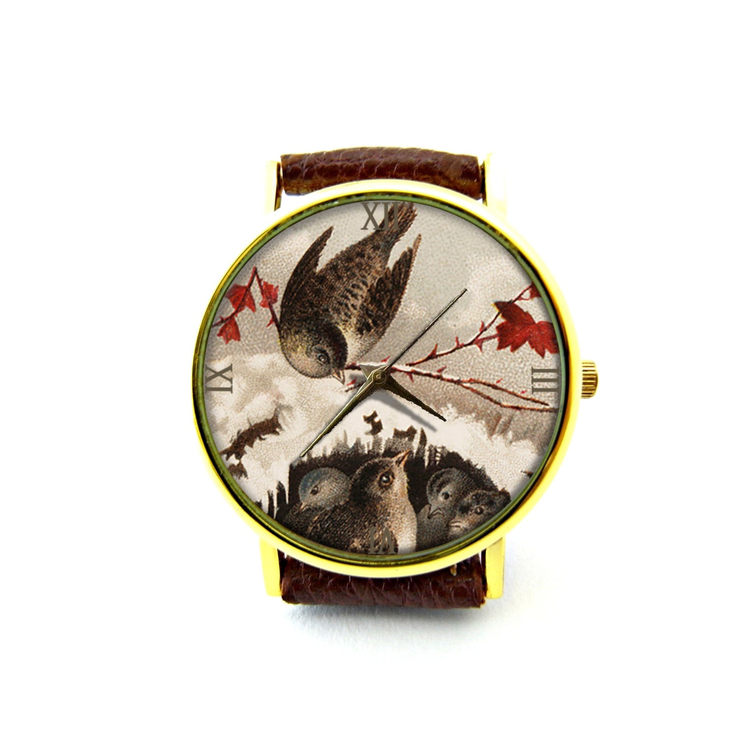 Vintage Winter Birds Leather Watch, Winter Birds Ladies Watch, Unisex Watch, Winter Birds Jewellery