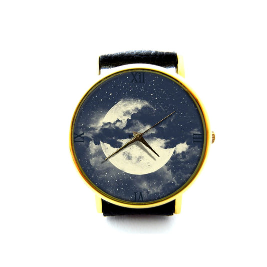 Full Moon Leather Watch, Moon Ladies Watch, Unisex Watch, Celestial Jewellery, Astronomy Moon Jewelry,