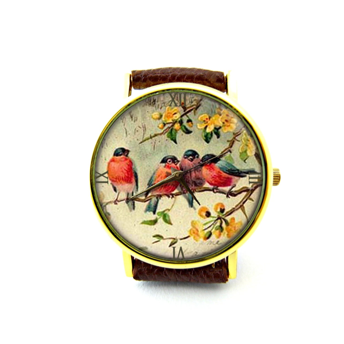 Red Robin Bird Leather Watch, Birds Ladies Watch, Unisex Watch, Bird Jewelry Gift