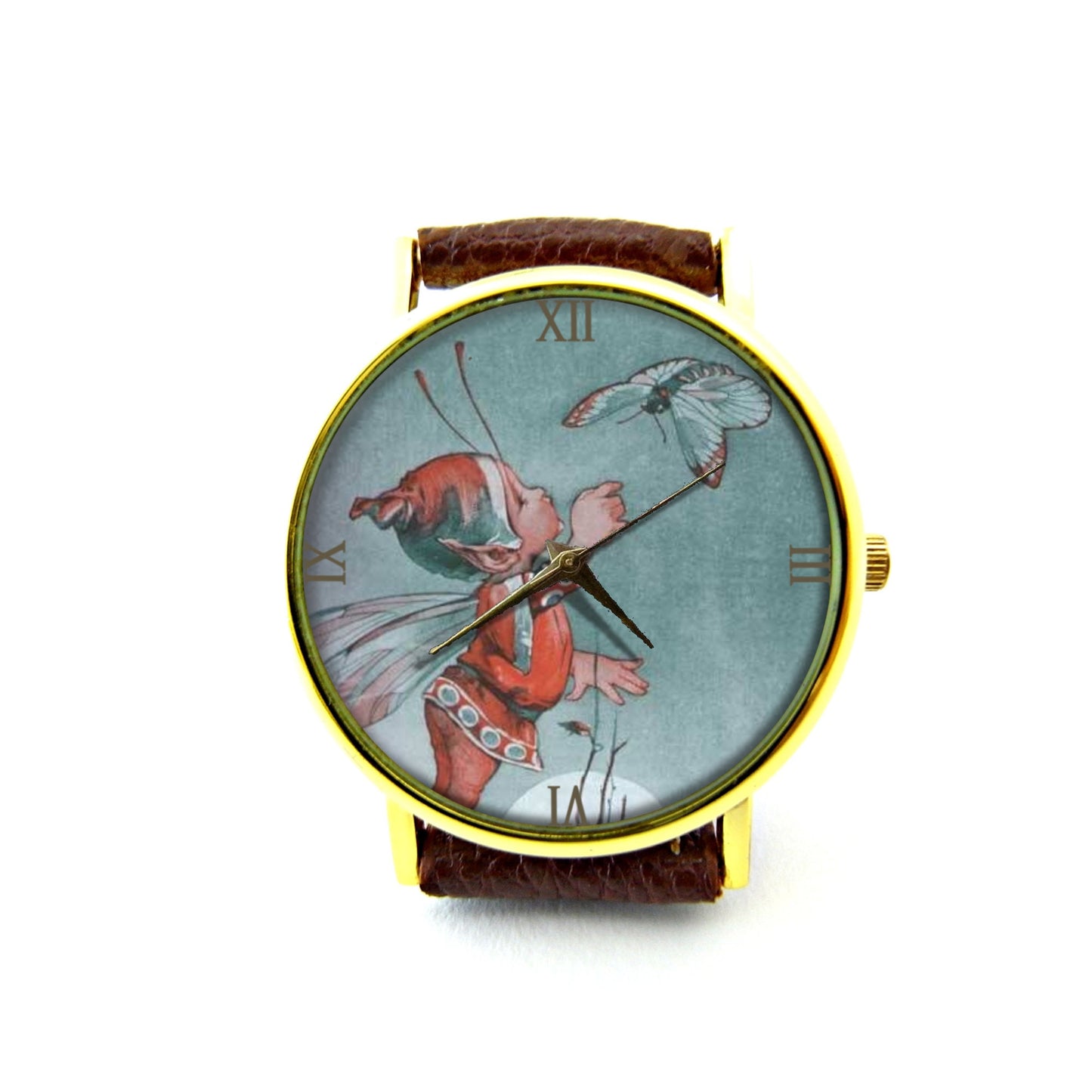 Cute Fairy And Butterfly Leather Watch, Fairy Ladies Watch, Unisex Watch, Fairy Jewellery