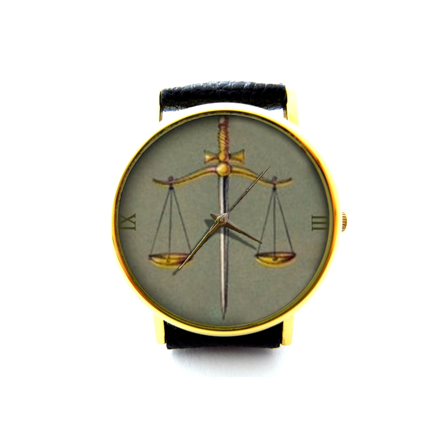 Vintage Scales of Justice Leather Watch, Barrister Gift, Lawyer Ladies Watch, Unisex Watch, Law Jewellery