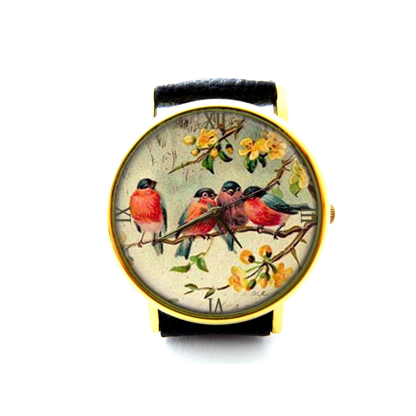 Red Robin Bird Leather Watch, Birds Ladies Watch, Unisex Watch, Bird Jewelry Gift