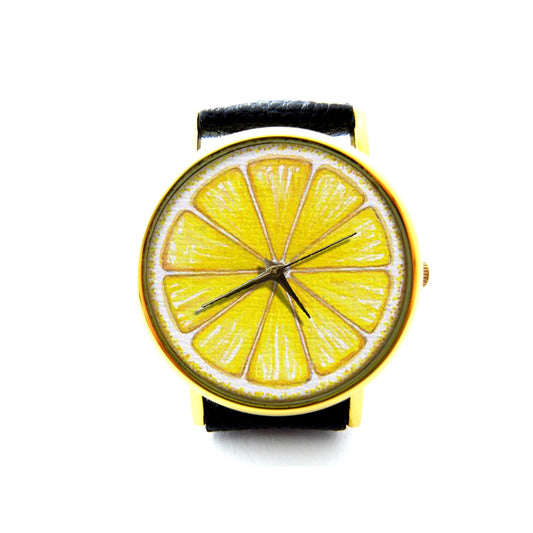 Lemon Leather Watch, Lemon Fruit Ladies Watch, Unisex Watch, Lemon Jewelry