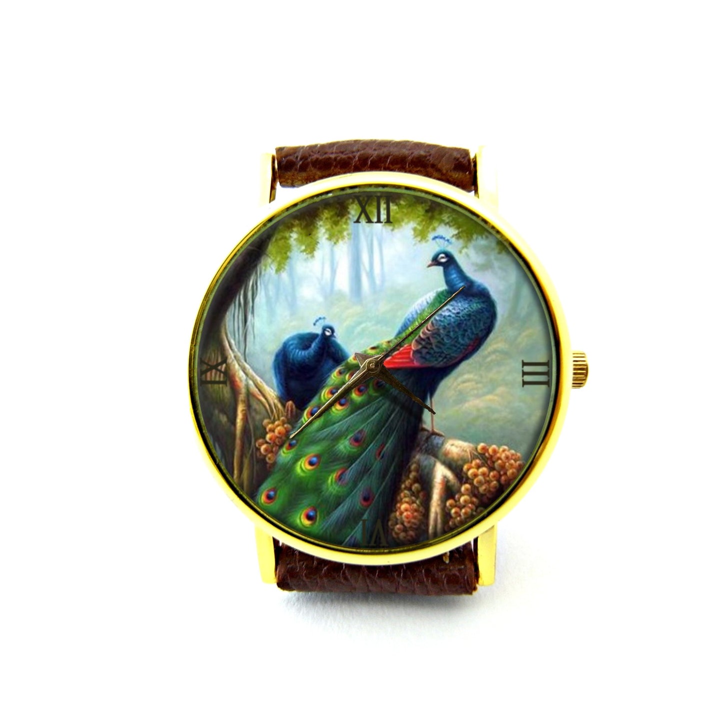 Victorian Peacock Leather Watch, Peacock Art Ladies Watch, Unisex Watch, Peacock Jewelry