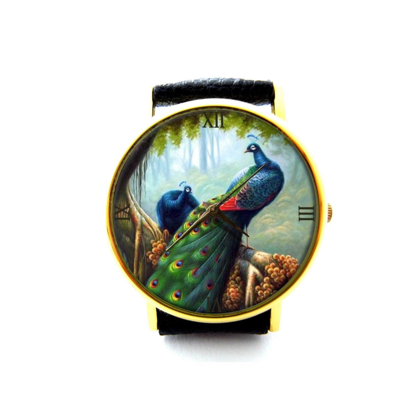 Victorian Peacock Leather Watch, Peacock Art Ladies Watch, Unisex Watch, Peacock Jewelry