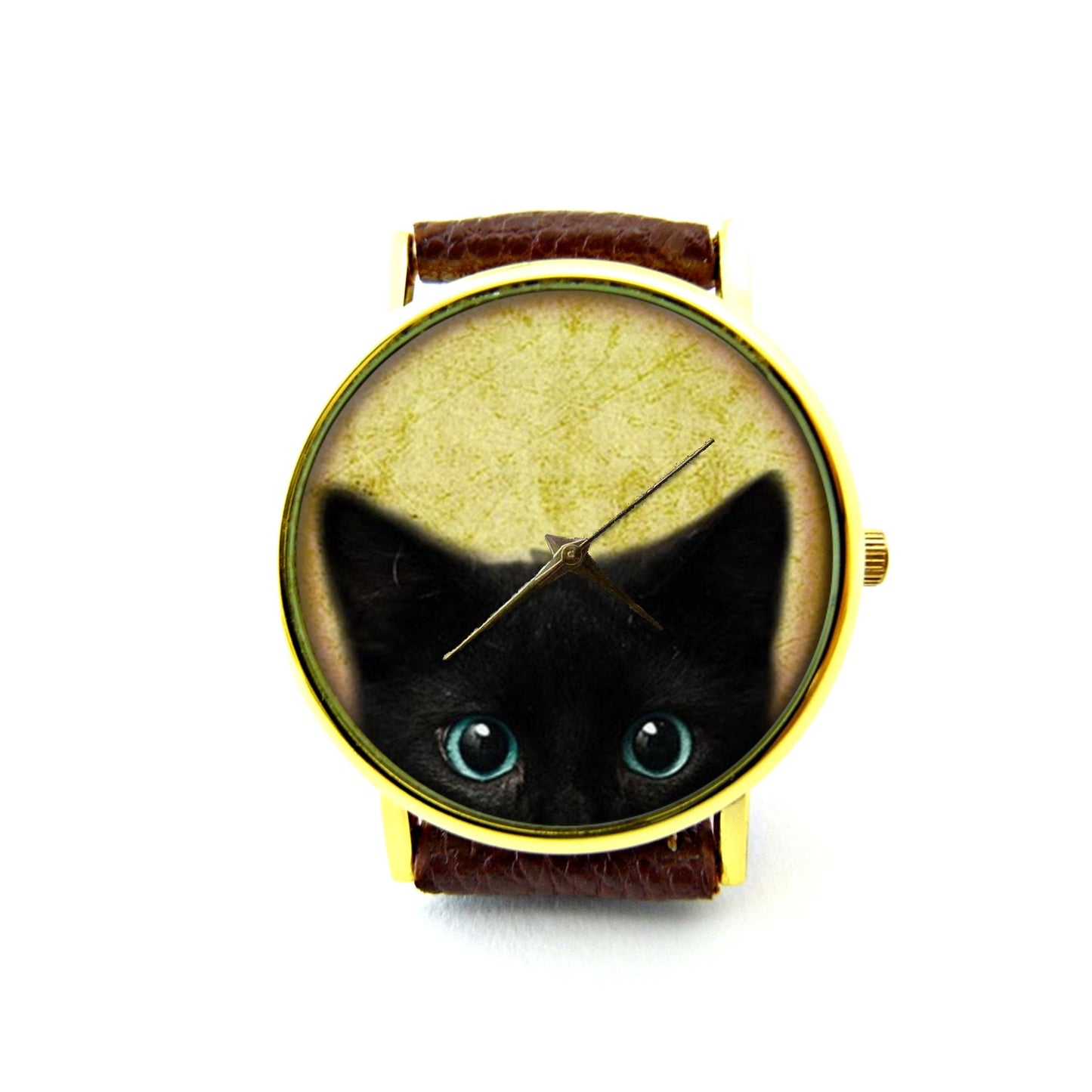 Halloween Kitty Leather Watch, Black Cat Halloween Watch, Unisex Watch, Cute Kitten Jewelry